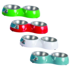Double Pet Bowl - Plastic and Stainless Steel 12cm
